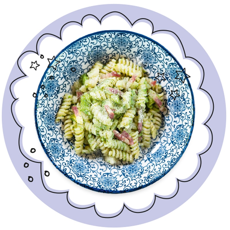 Fusilli con Broccolo Pere e Guanciale