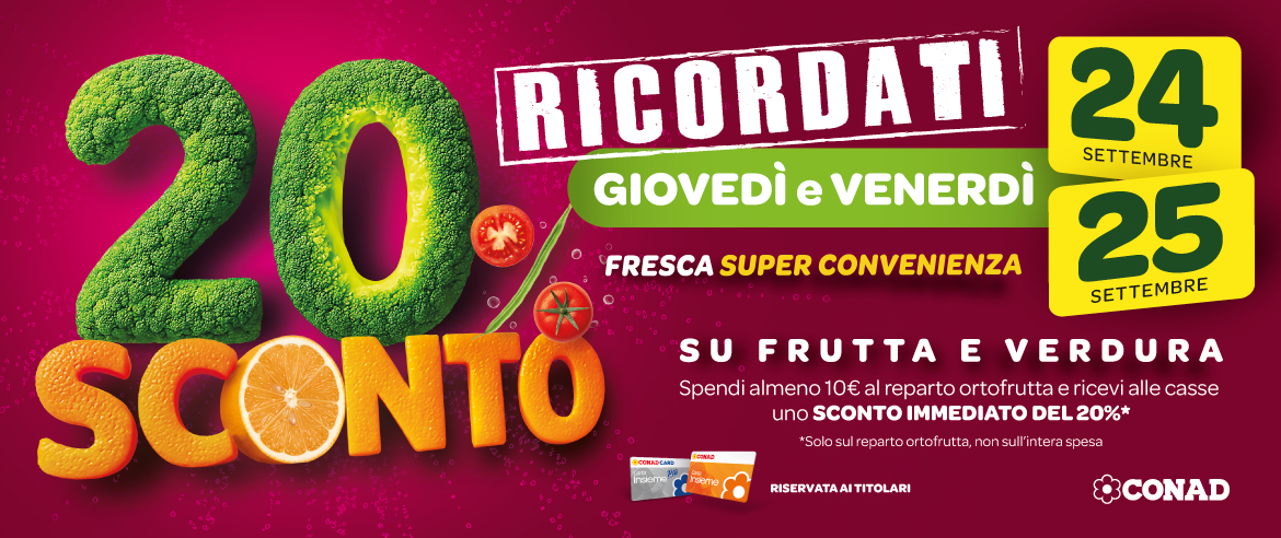 20% di sconto su Frutta Fresca e Verdura