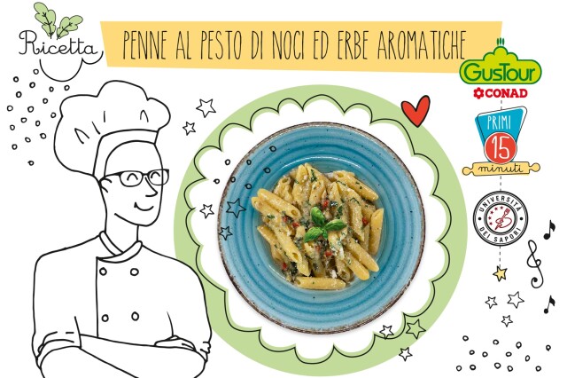 Penne al pesto di noci e erbe aromatiche