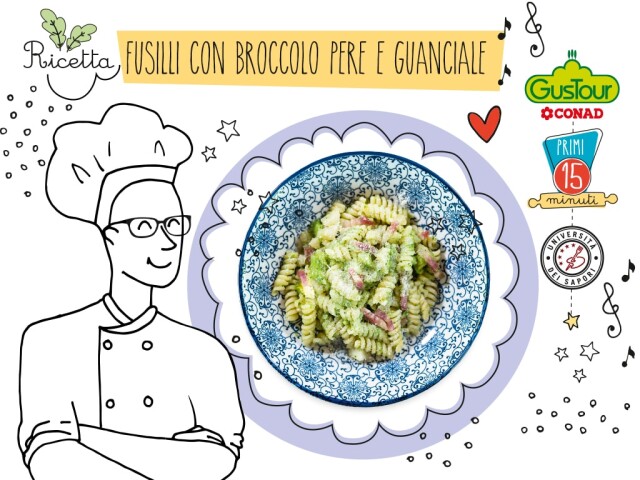 Fusilli con Broccolo Pere e Guanciale