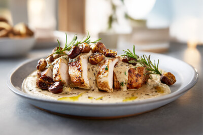 Tagliata di pollo e tacchino con crema di castagne e rosmarino - agliata-pollo-tacchino-castagne-rosmarino