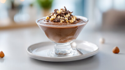 Budino proteico con topping croccante di nocciole - budino-proteico-piacere-conad-cacao-caramello-salato