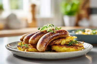 Würstel con rösti di patate e cipolle - wurstel-rosti-patate-cipolla