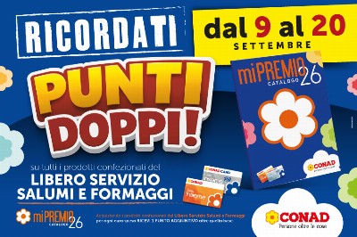 Dal 9 al 20 settembre PUNTI DOPPI su Salumi e Formaggi - punti-doppi-ricorda-salumi-e-formaggi-