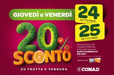 Da Conad, il 24 e 25 settembre il 20% di sconto su Frutta Fresca e Verdura
