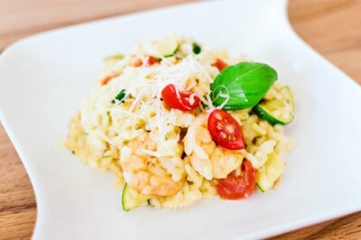 Risotto con Zucchine, Gamberi e Datterini - Risotto con Zucchine Verdi, Gamberi e datterini